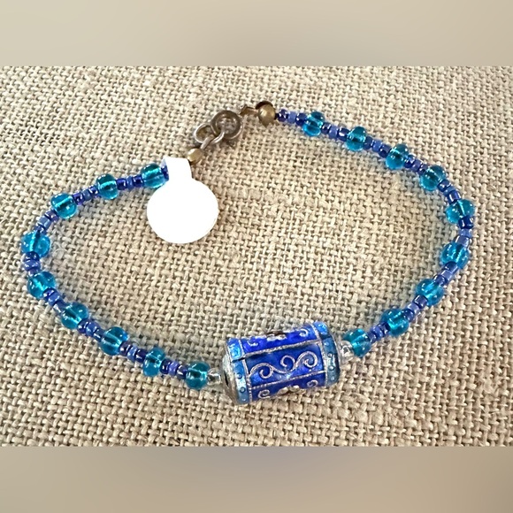 NWT Artisan Handcrafted Cloisonne Cloisonné Beads Beaded Bracelet Bangle Blue - Picture 3 of 7